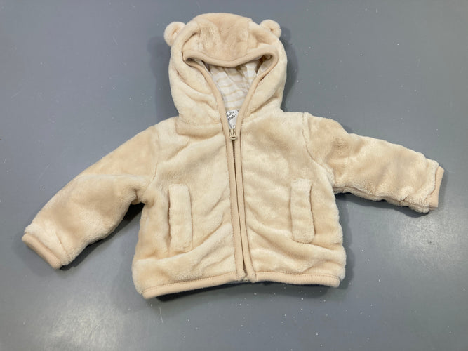 Gilet/veste zippé à capuche en velours beige, moins cher chez Petit Kiwi
