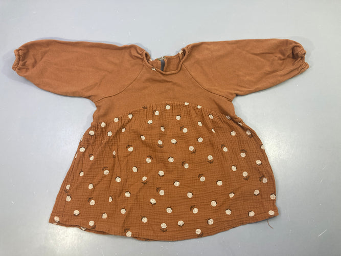 Robe m.l bi-matière molleton brune gaze de coton fruits (taille estimée), moins cher chez Petit Kiwi