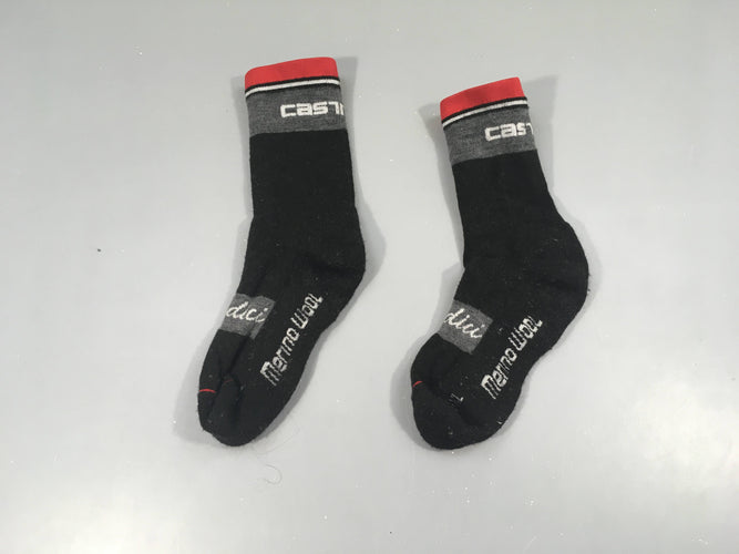 Chaussettes de vélo Castelli noir/gris laine merino, moins cher chez Petit Kiwi