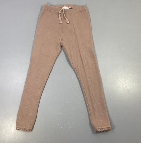 Pantalon jersey texturé brun dentelle dans le bas, moins cher chez Petit Kiwi