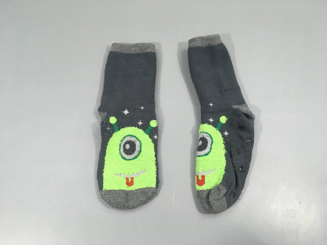 Chaussettes anti-dérapantes grises alien, boulochées, moins cher chez Petit Kiwi