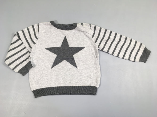 Pull gris chiné rayé étoile, moins cher chez Petit Kiwi
