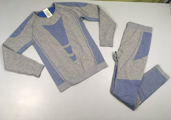 Sous-vêtement thermique T-shirt m.l gris/bleu rayures + legging, moins cher chez Petit Kiwi