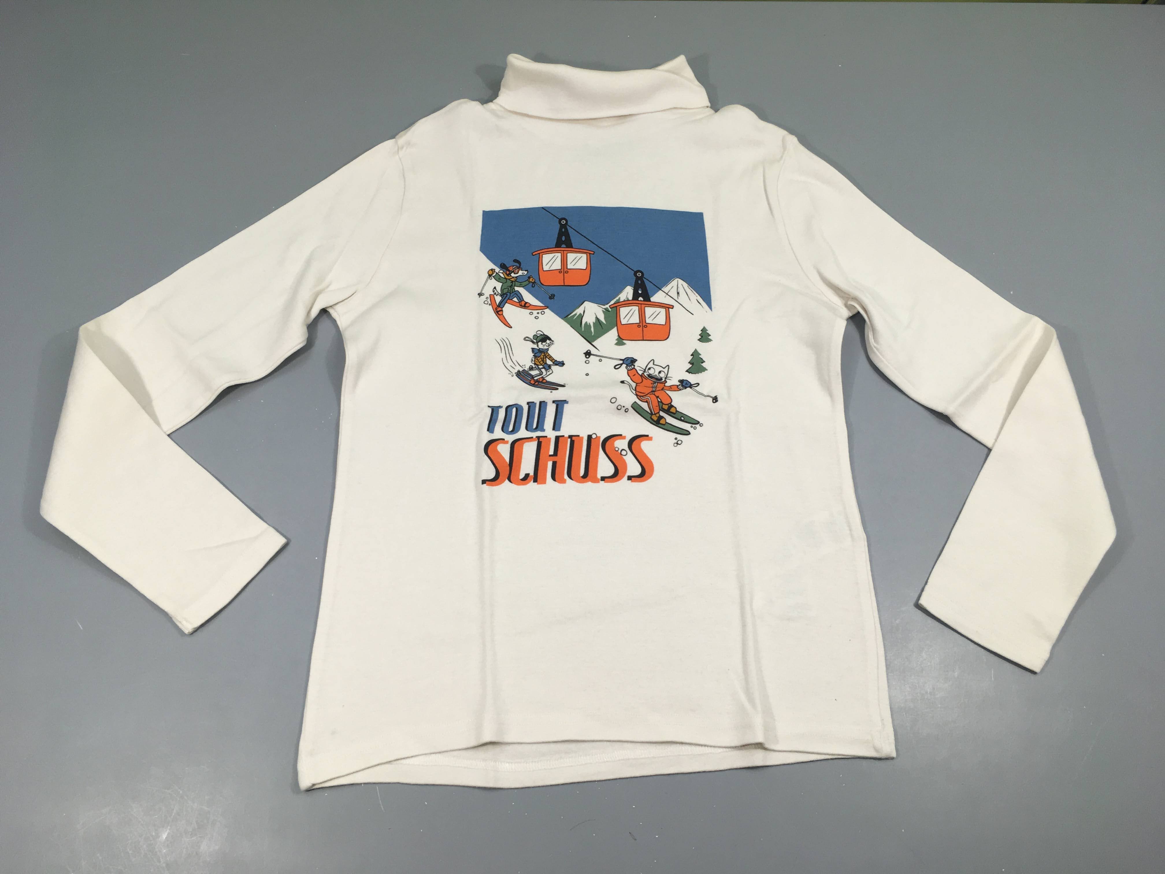 T-shirt m.l blanc télécabines ski animaux col roulé