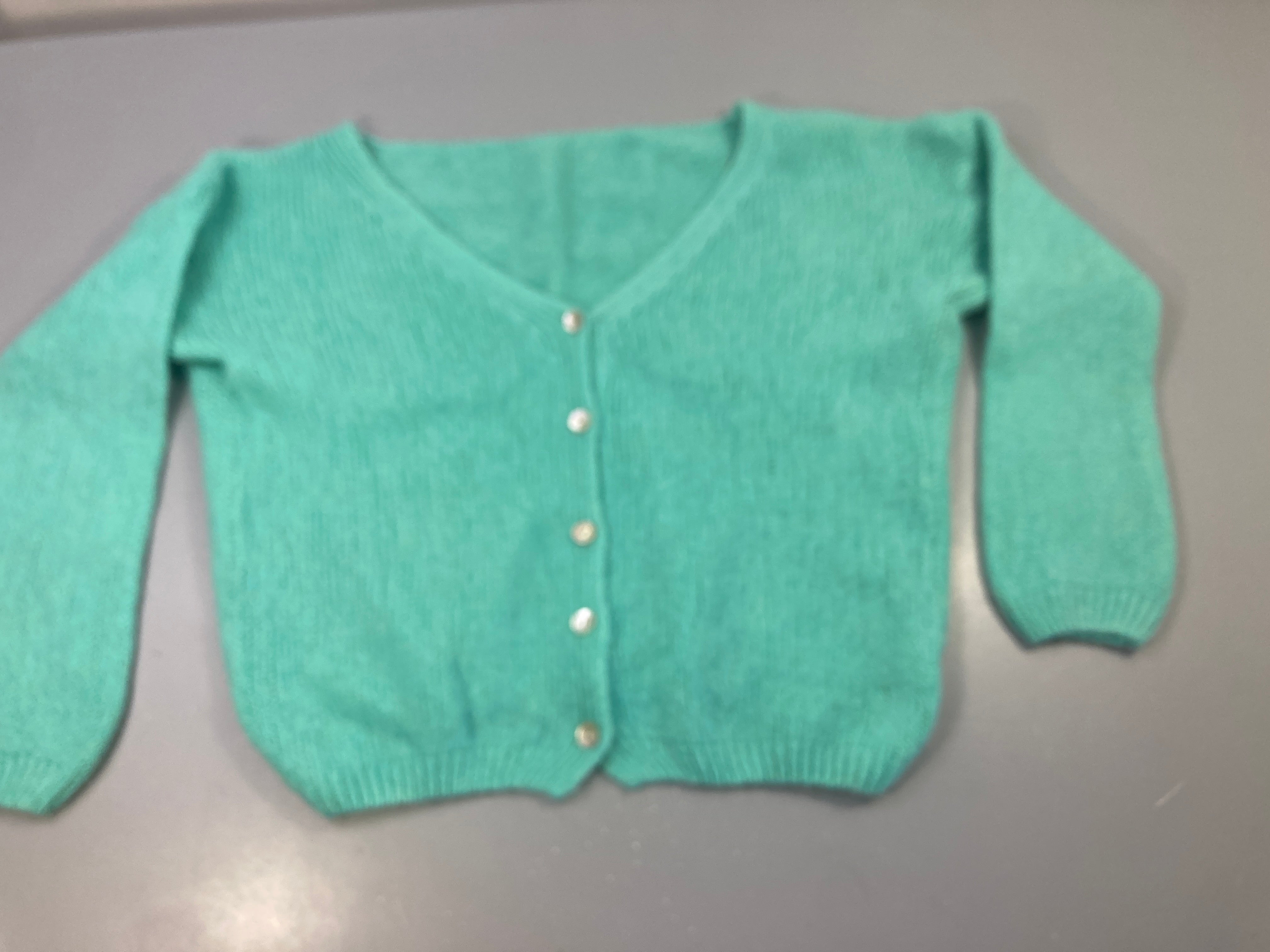 Gilet mailles turquoises 20% Mohair, 10% Laine