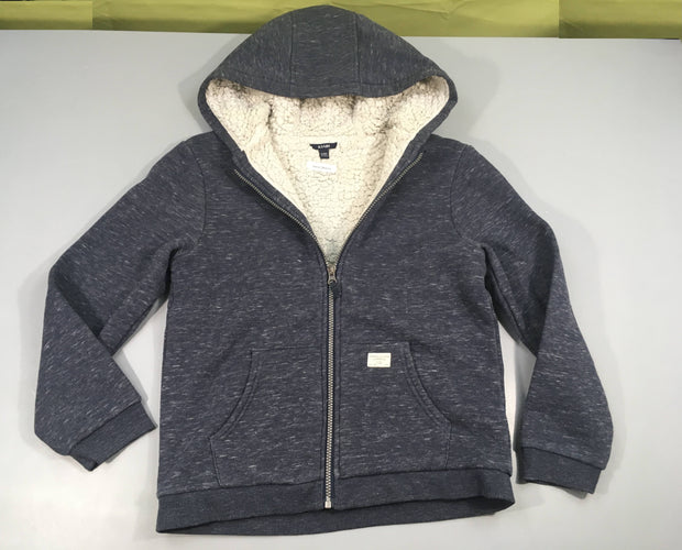 Sweat zippé bleu foncé flammé à capuche doublé peluche, moins cher chez Petit Kiwi