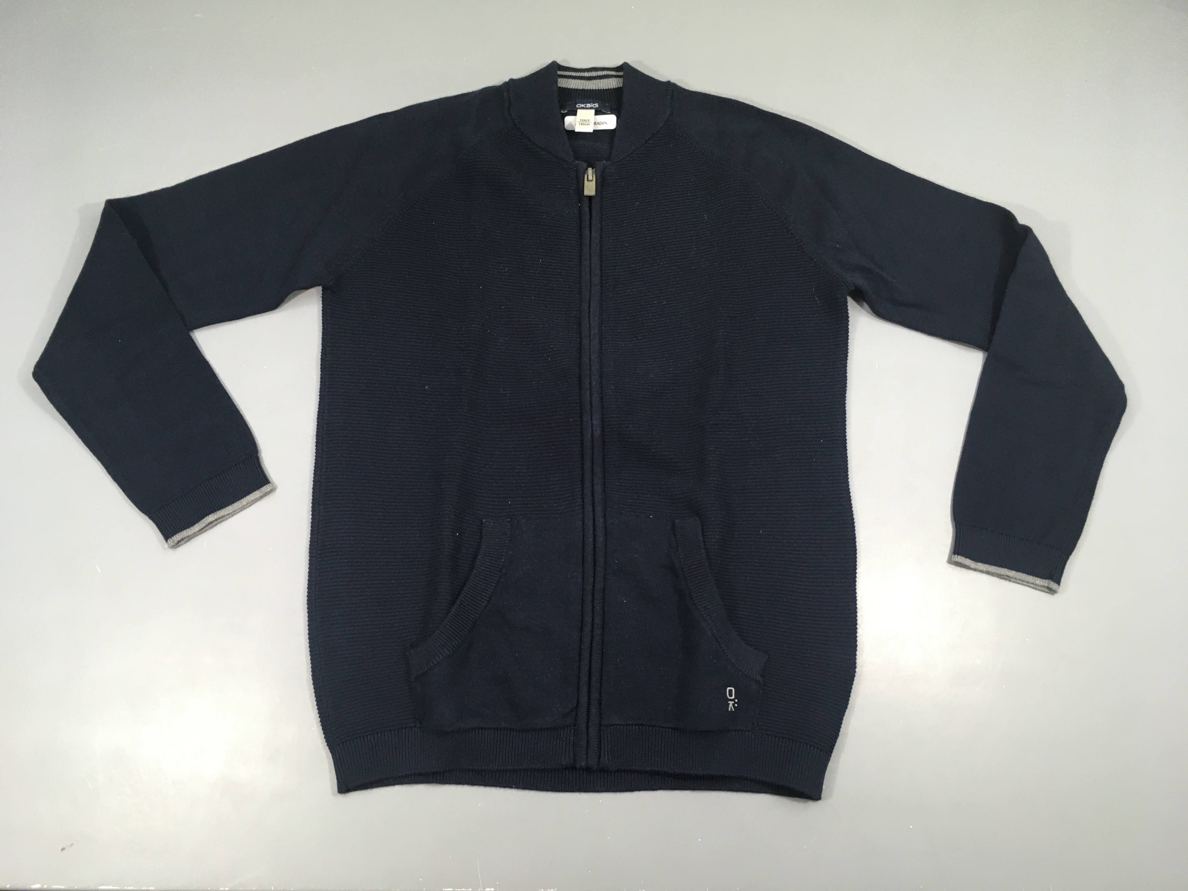 Gilet zippé bleu foncé côtelé