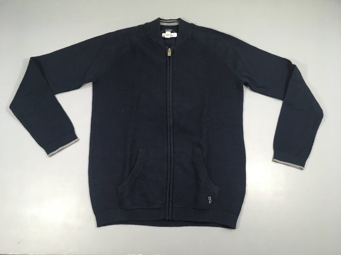 Gilet zippé bleu foncé côtelé, moins cher chez Petit Kiwi