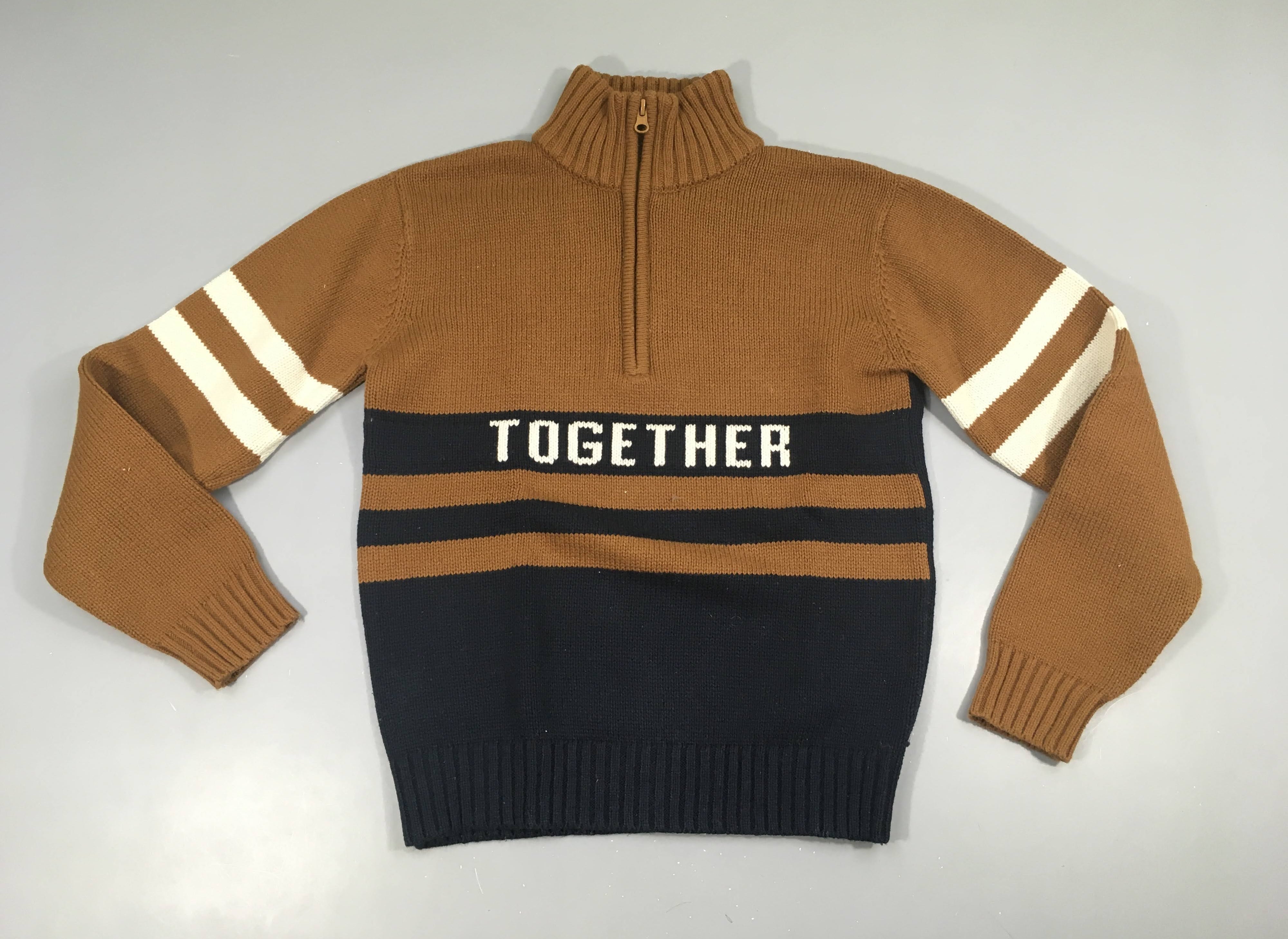 Pull brun rayé bleu foncé col camionneur together