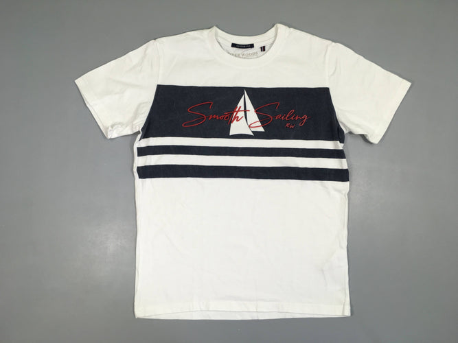 T-shirt m.c blanc rayé bleu foncé Smooth Sailing, moins cher chez Petit Kiwi