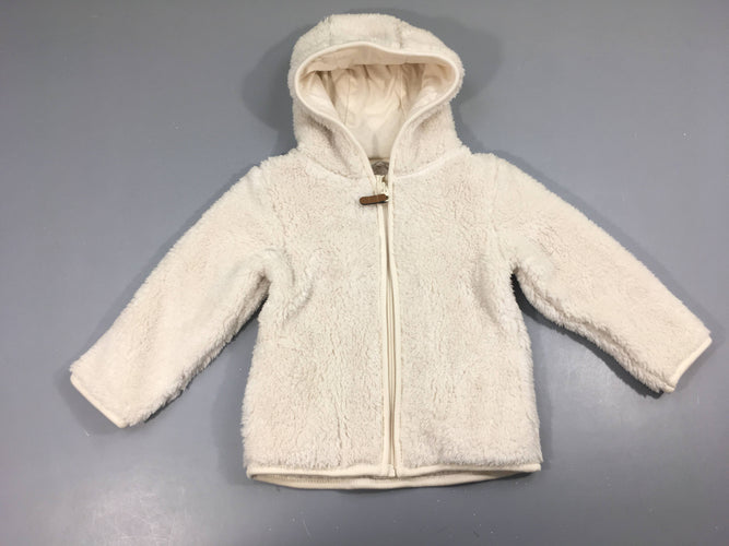 Gilet zippé peluche écru à capuche, moins cher chez Petit Kiwi