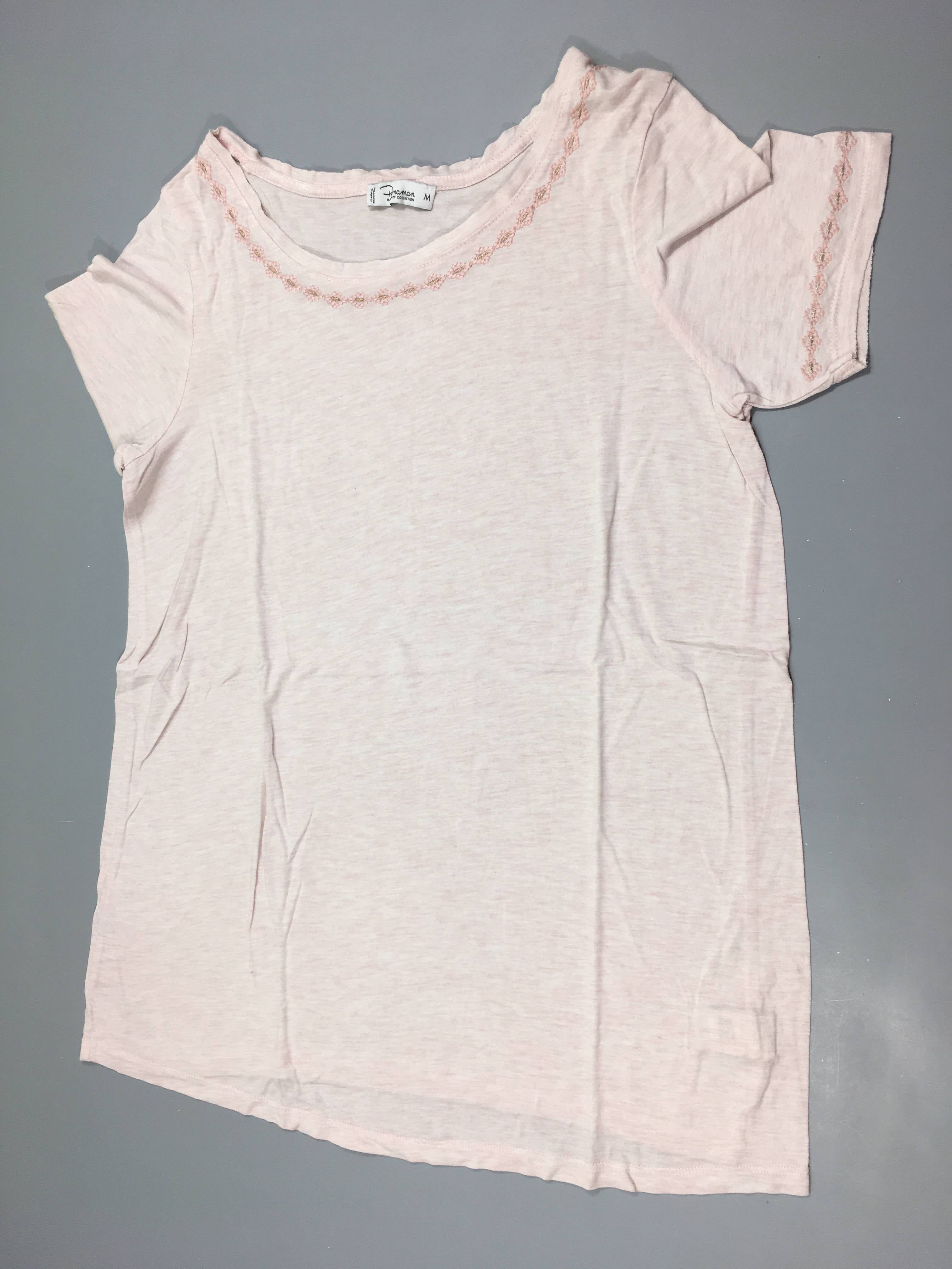 T-shirt m.c rose flammé broderies