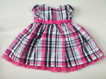 Robe m.c satinée à carreaux rose/grise/grise foncées doublée tulle rose
