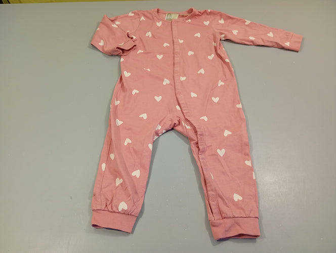 Pyjama jersey rose coeurs blancs, moins cher chez Petit Kiwi