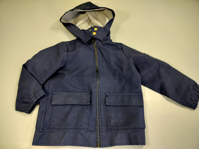 Veste  zippée à capuche bleu marine , léger accroc à la poche, moins cher chez Petit Kiwi
