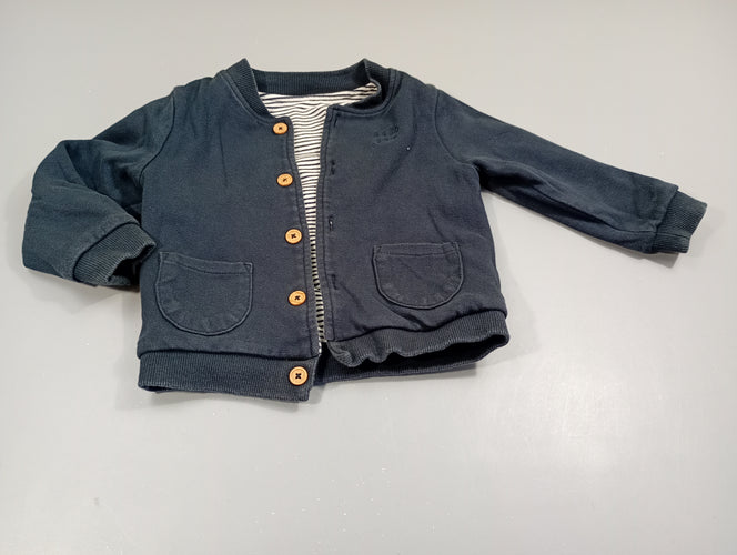 Gilet réversible bleu marine texturé/blanc rayé bleu. Pas de taille indiquée, estimée  18m, moins cher chez Petit Kiwi