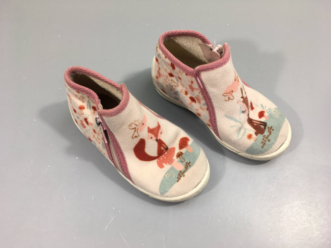 Pantoufles zippées rose motifs forêt, POINTURE 24, moins cher chez Petit Kiwi
