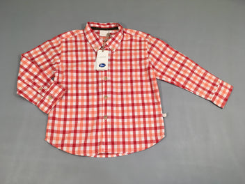 NEUF chemise m.l carreaux rouge/orange/blanc