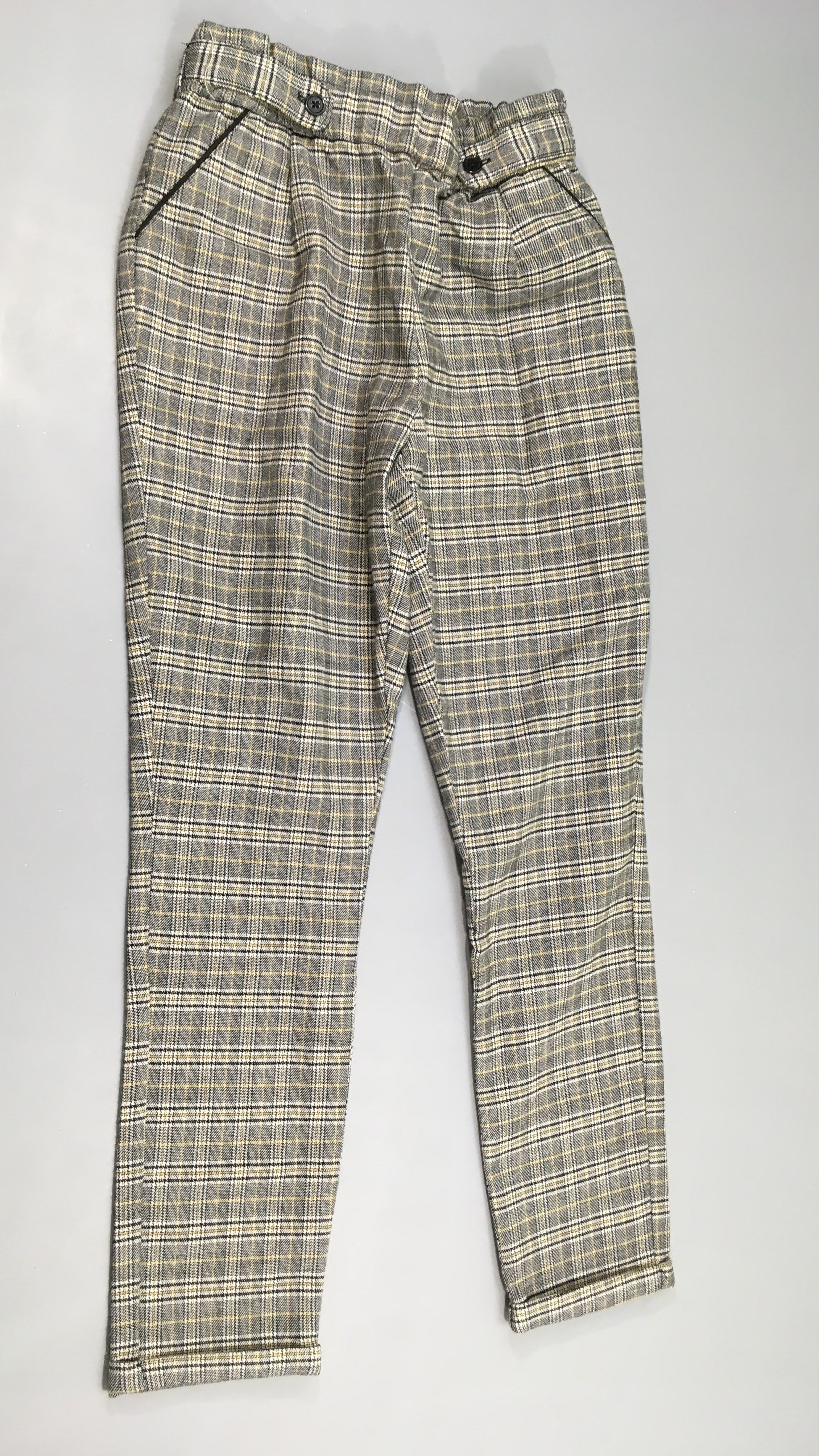 Pantalon carreaux style tweed gris/noir/jaune/blanc