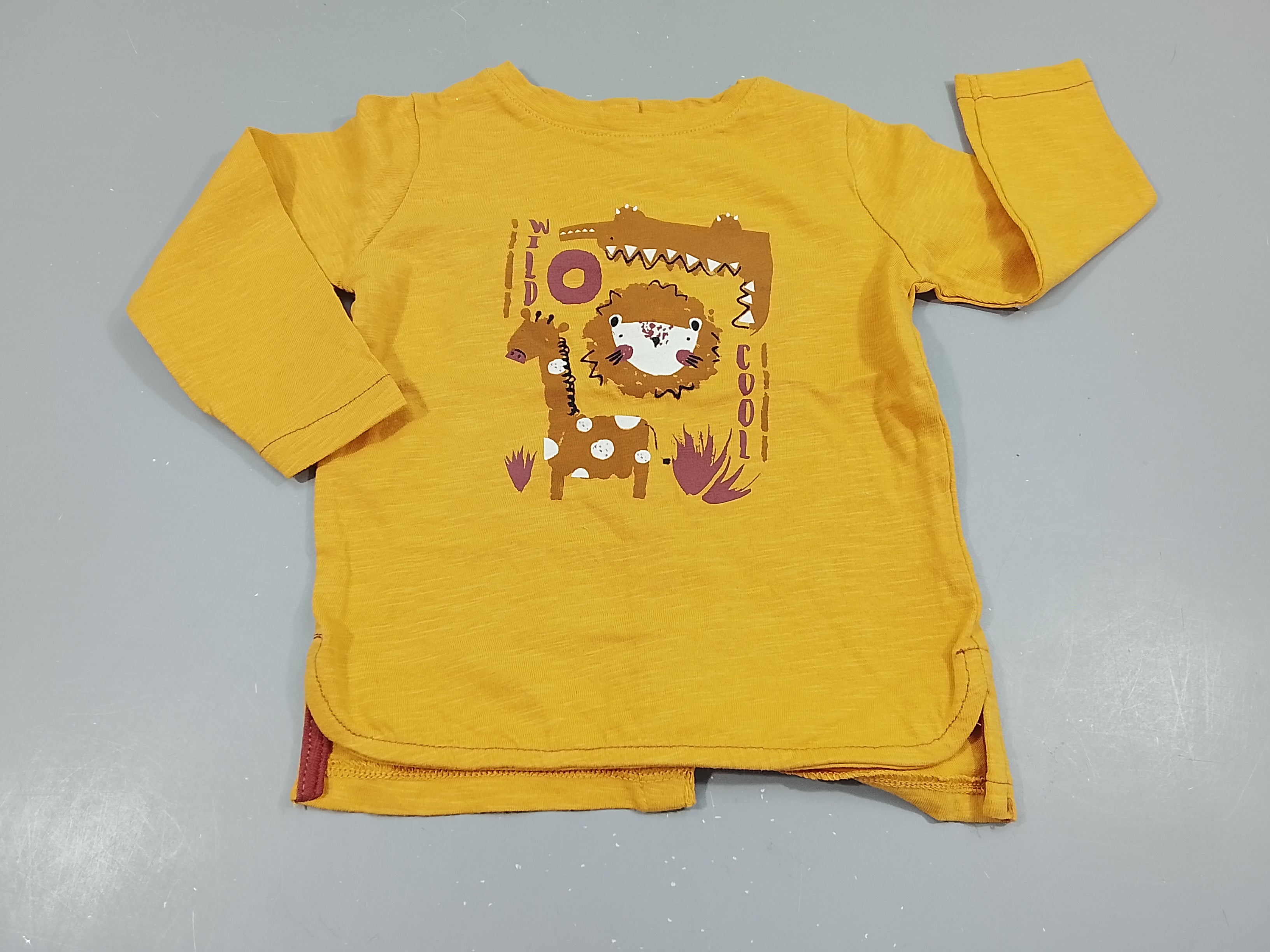 T-shirt m.l jaune flammé , animaux de la jungle
