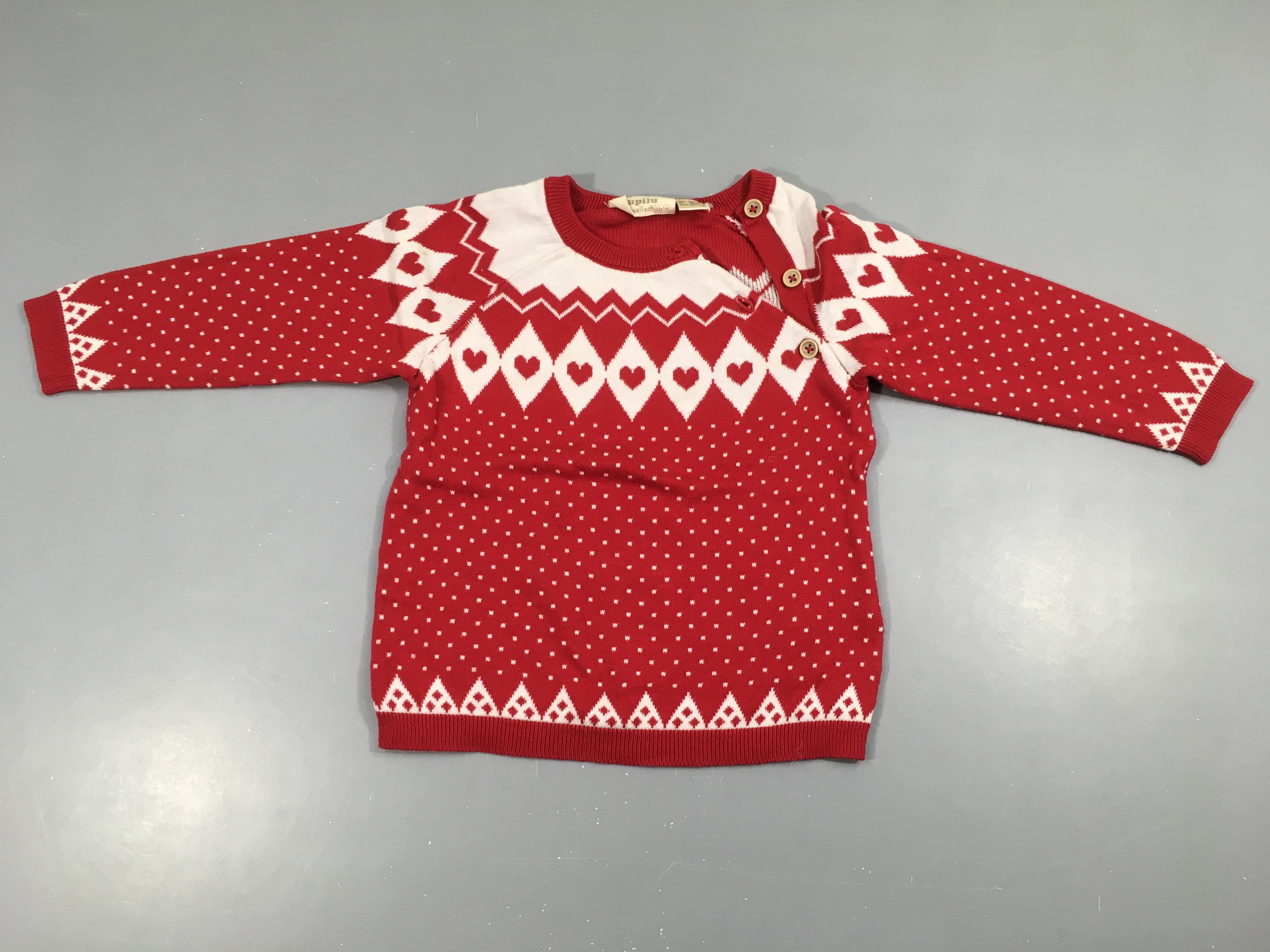 Pull rouge pois blancs