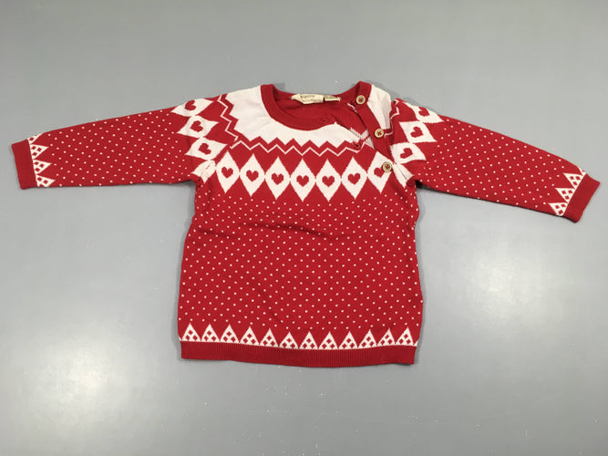 Pull rouge pois blancs, moins cher chez Petit Kiwi