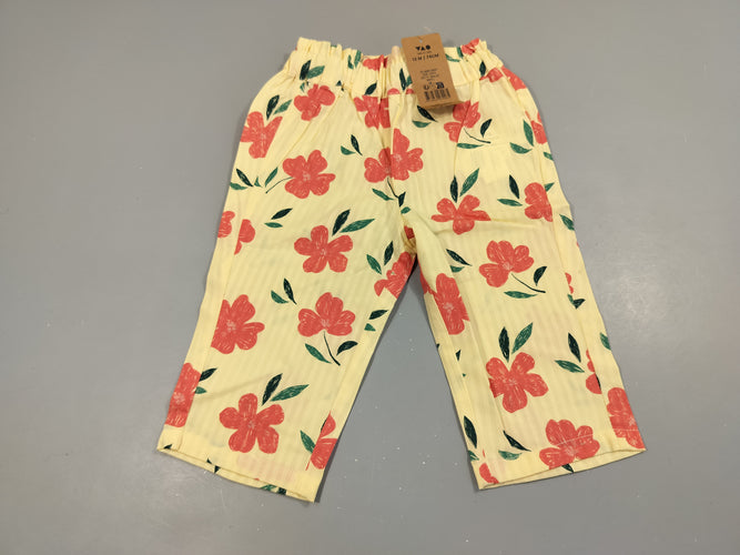 NEUF Pantalon fluide jaune imprimé fleurs rouges 100% coton, moins cher chez Petit Kiwi