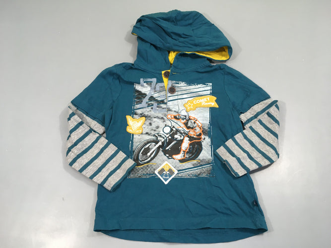 T-shirt m.l à capuche bleu motard, moins cher chez Petit Kiwi