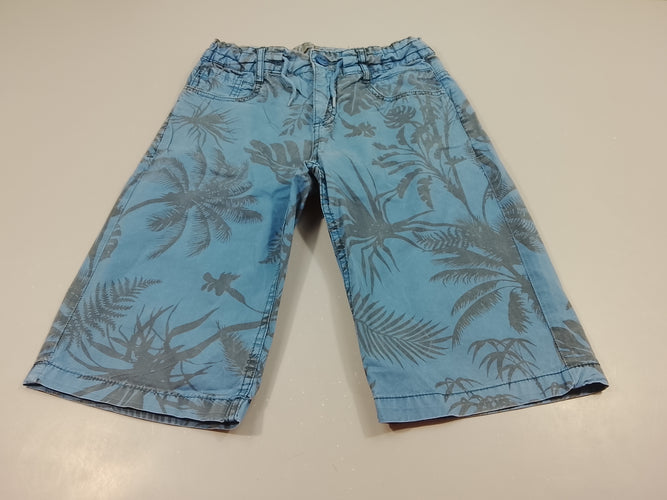 Bermuda bleu, motfs feuillage, moins cher chez Petit Kiwi