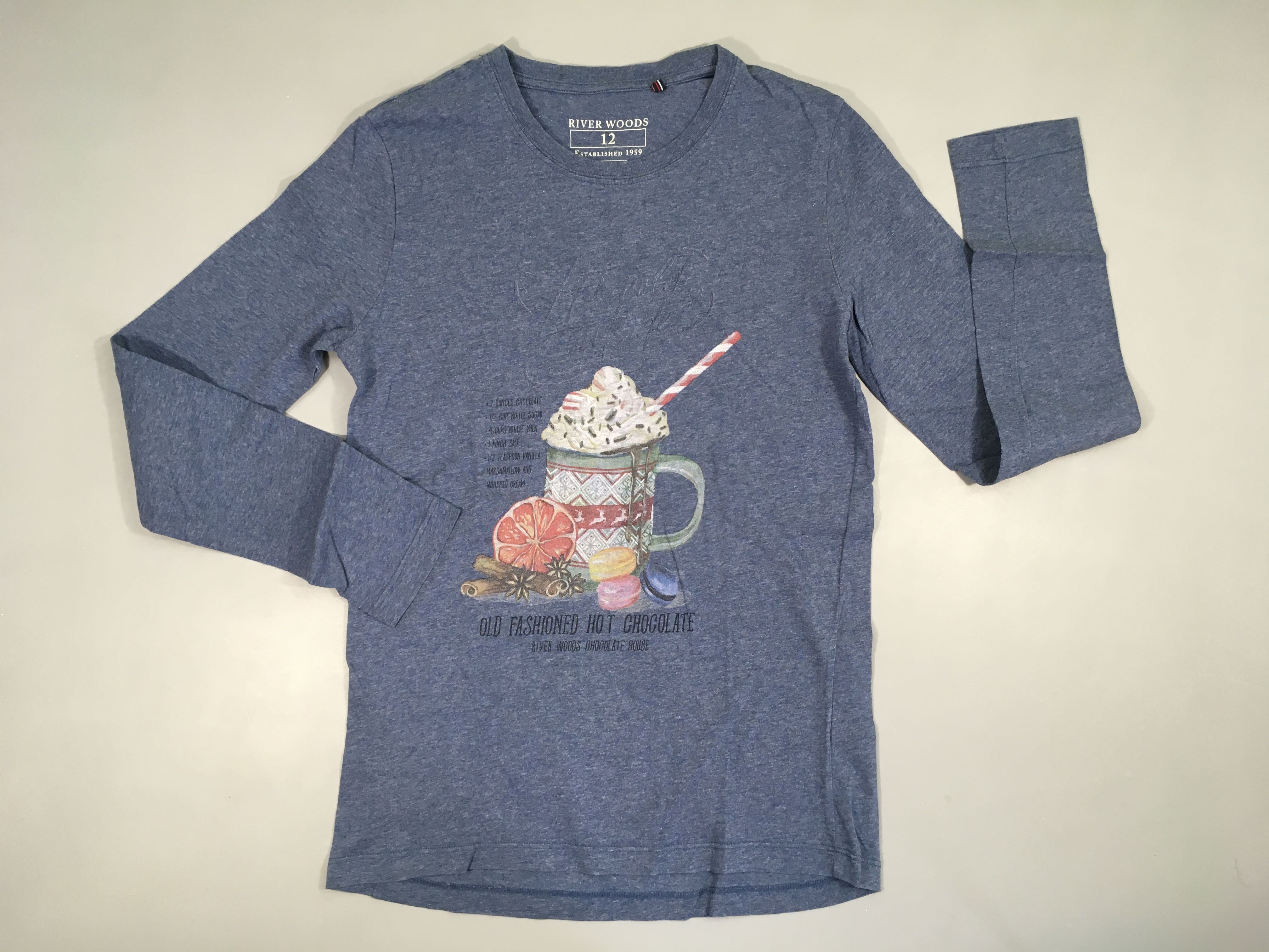 T-shirt m.l bleu chiné Hot Chocolate Retour trou