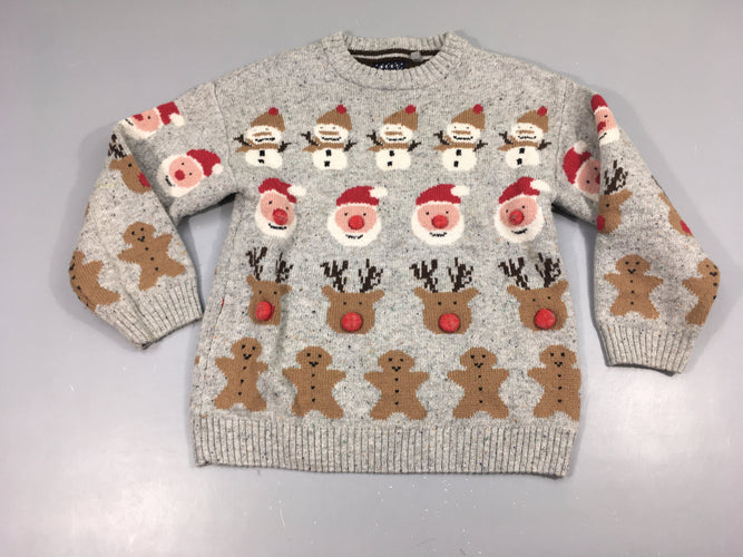 Pull gris chiné Noël, 5% laine, moins cher chez Petit Kiwi