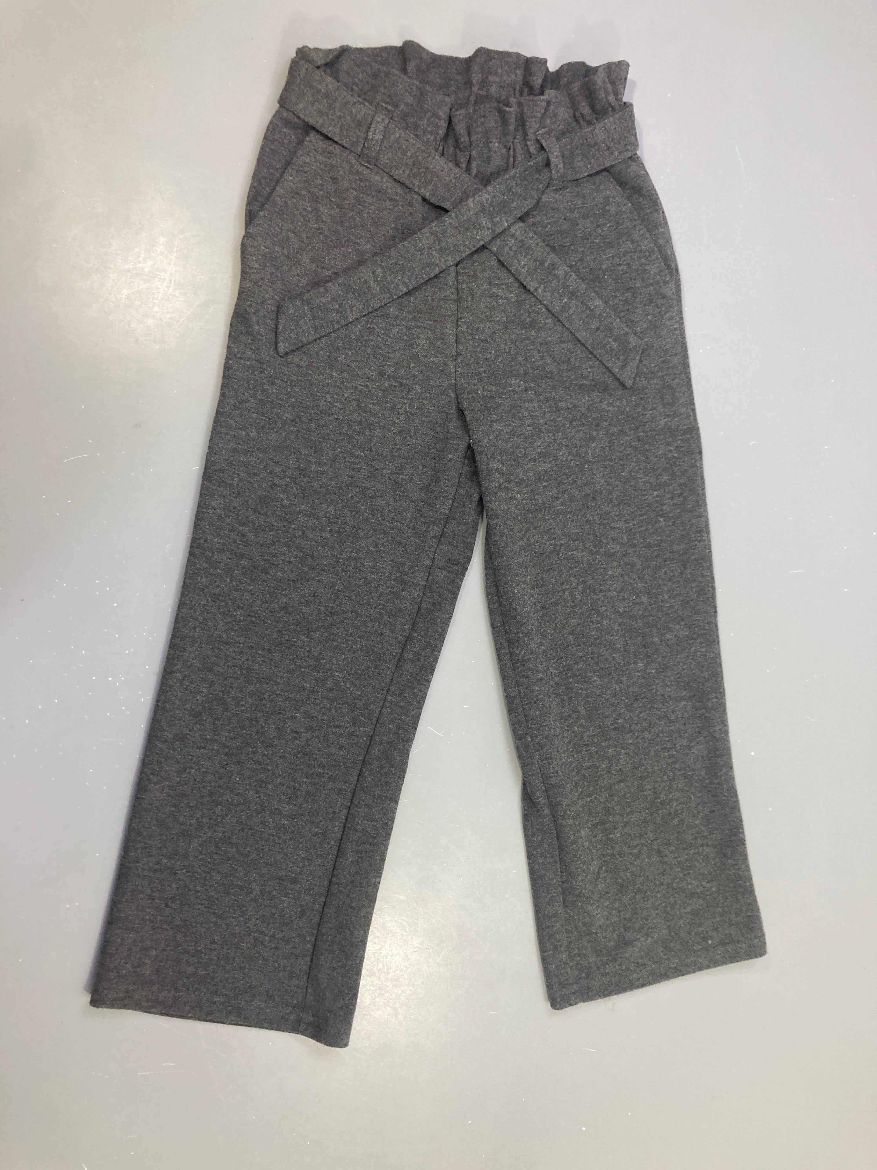 Pantalon molleton gris chiné ceinture nouée