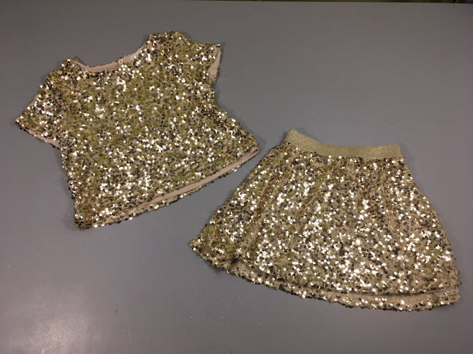 Blouse m.c + jupe sequins doré, moins cher chez Petit Kiwi