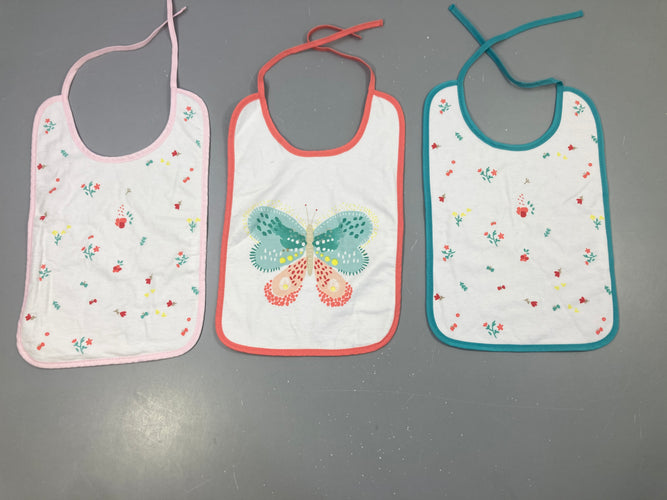 Lot 3 bavoirs fleurs papillon, moins cher chez Petit Kiwi