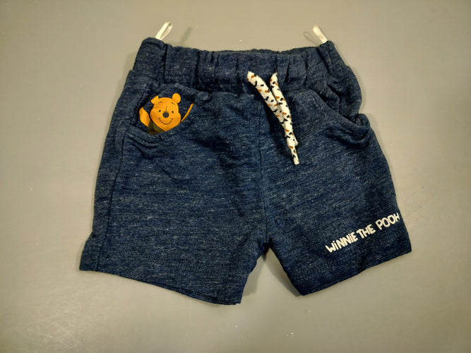 Short molleton  bleu marine chiné , Winnie l'ourson . 100% coton, moins cher chez Petit Kiwi