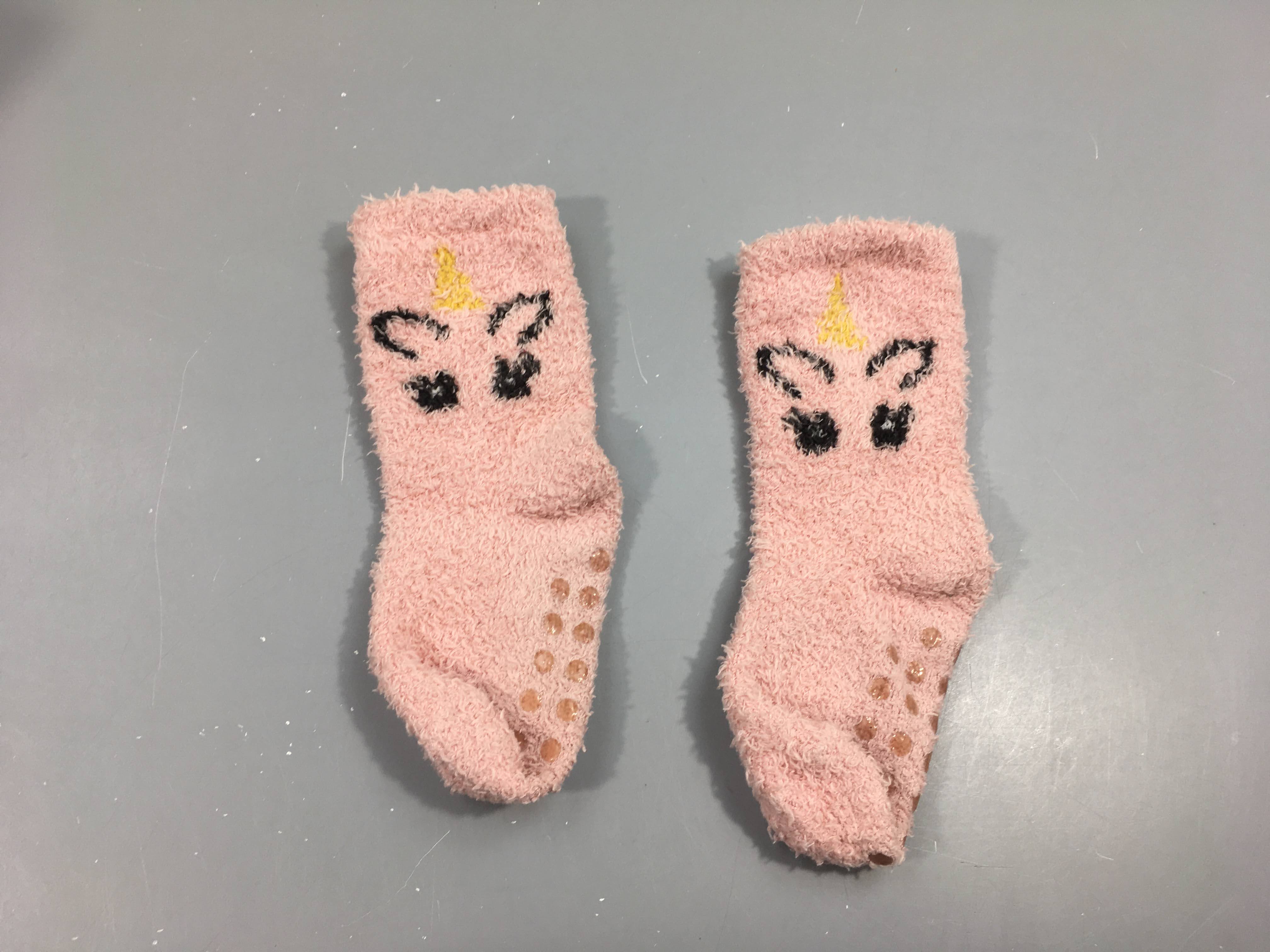 Chaussettes anti-dérapantes rose licorne