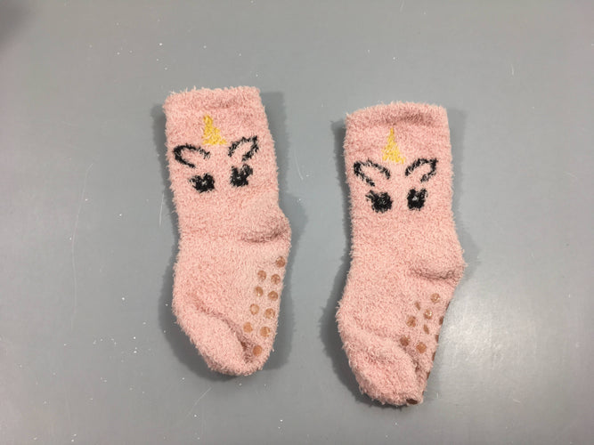 Chaussettes anti-dérapantes rose licorne, moins cher chez Petit Kiwi
