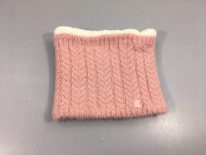 Tour de cou rose duveteux fil doré doublé velours, moins cher chez Petit Kiwi