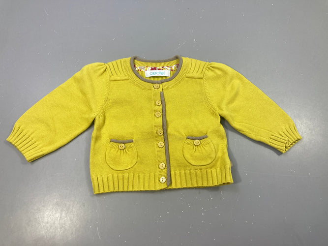 Gilet jaune bord beige, moins cher chez Petit Kiwi