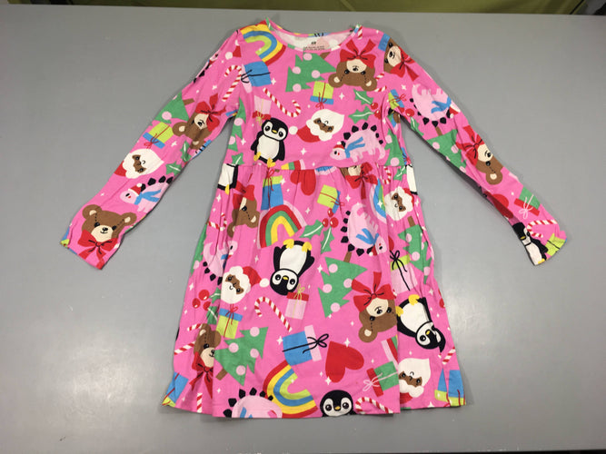 Robe m.l jersey rose motifs Noël, moins cher chez Petit Kiwi