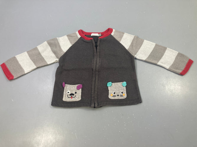 Gilet brun-beige poches chiens, moins cher chez Petit Kiwi