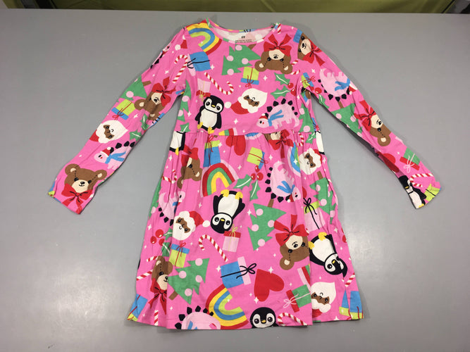 Robe m.l jersey rose motifs Noël, moins cher chez Petit Kiwi