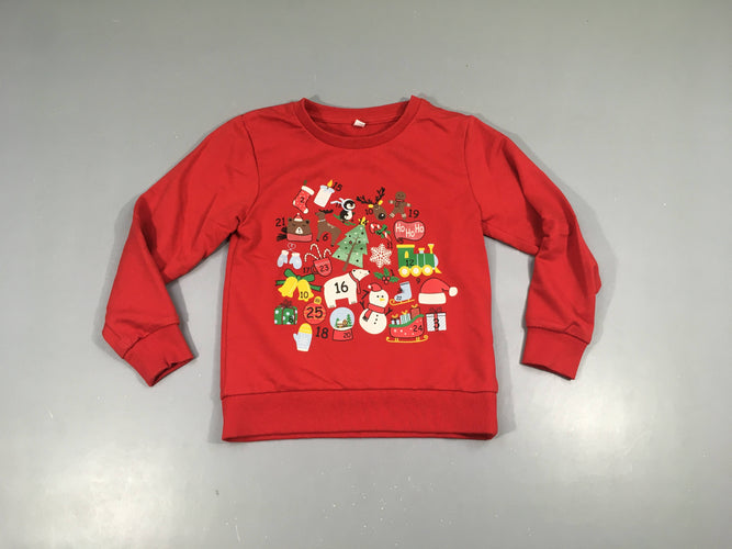 Sweat léger rouge motifs Noël, moins cher chez Petit Kiwi