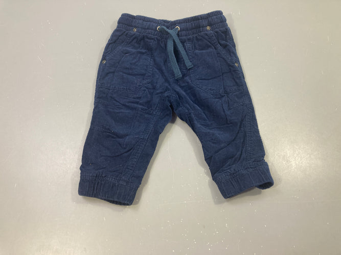 Pantalon bleu foncé velours doublé jersey, moins cher chez Petit Kiwi