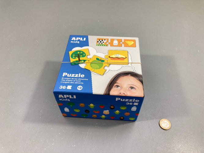 Puzzle 36 pcs l'origine des aliments, 3+, APLI kids, moins cher chez Petit Kiwi