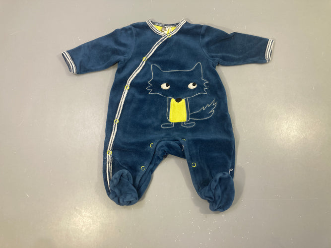 Pyjama velours bleu foncé renard, moins cher chez Petit Kiwi
