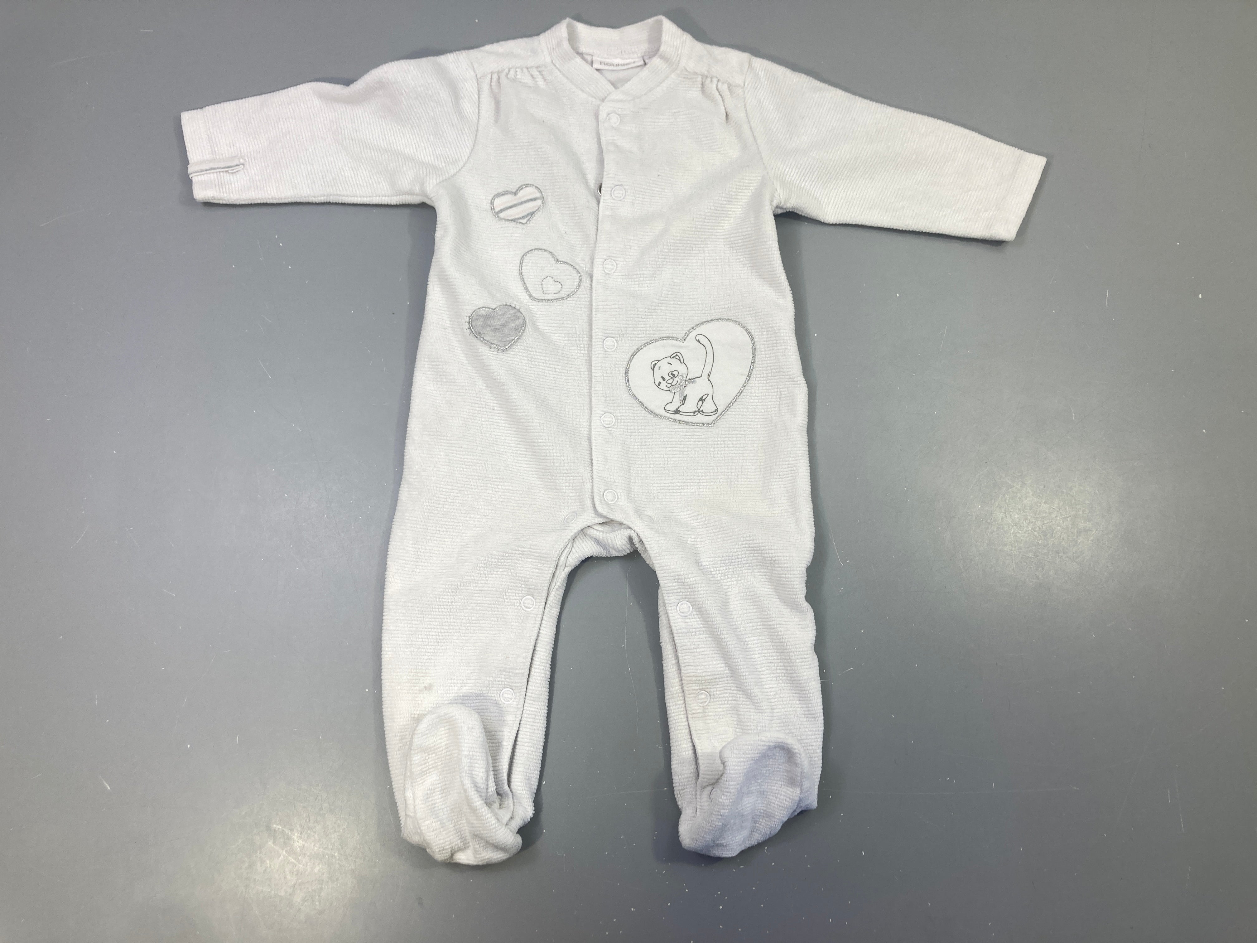 Pyjama velours blanc texturé côtelé coeur chat
