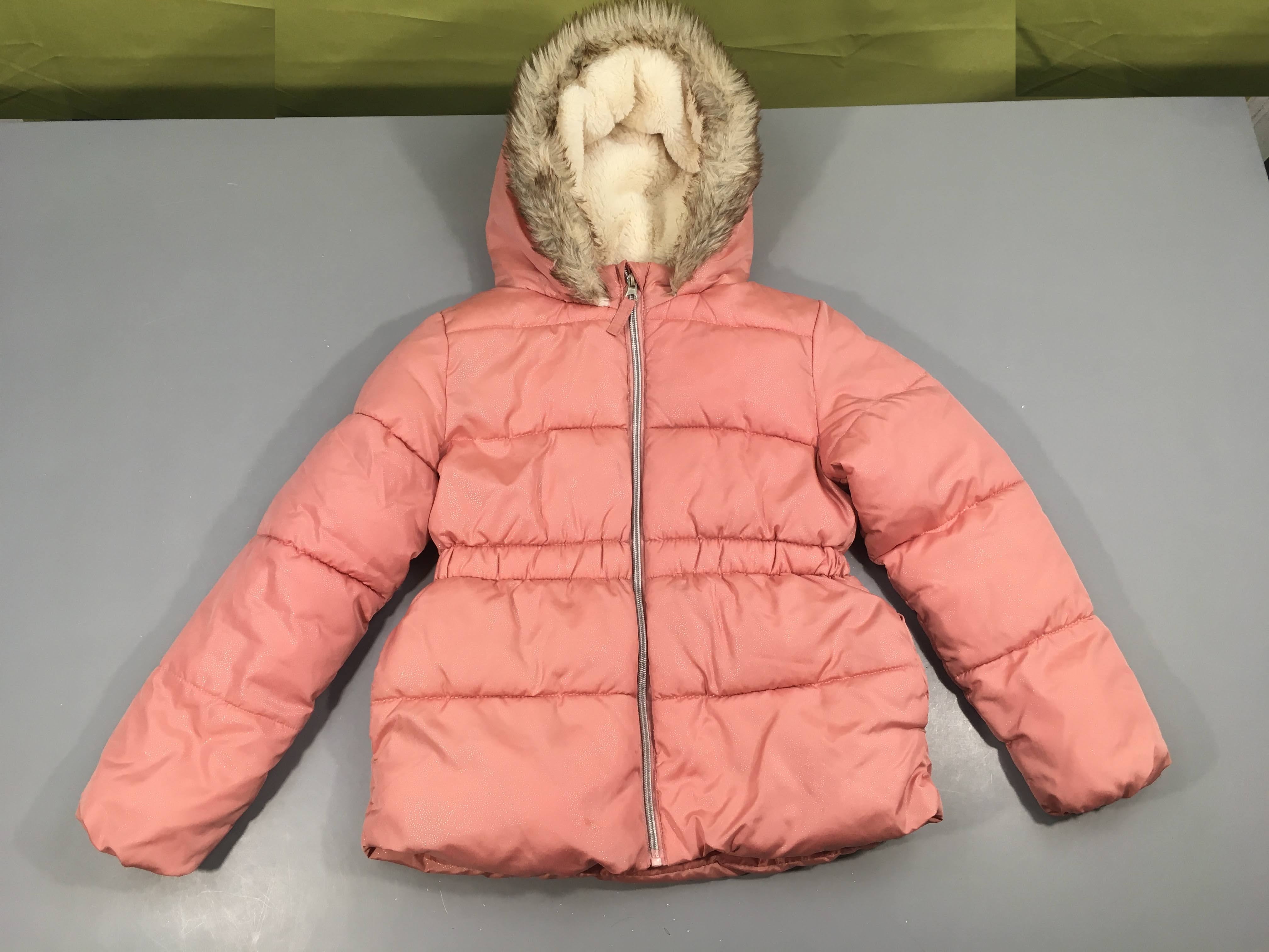 Doudoune rose irisée à capuche fausse fourrure