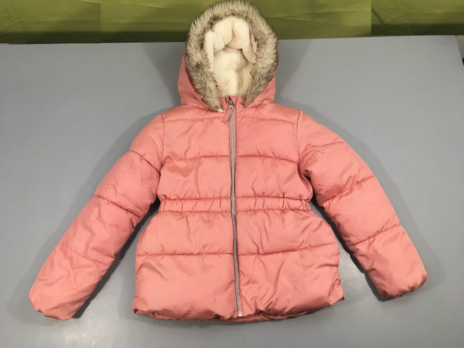 Doudoune rose irisée à capuche fausse fourrure, moins cher chez Petit Kiwi