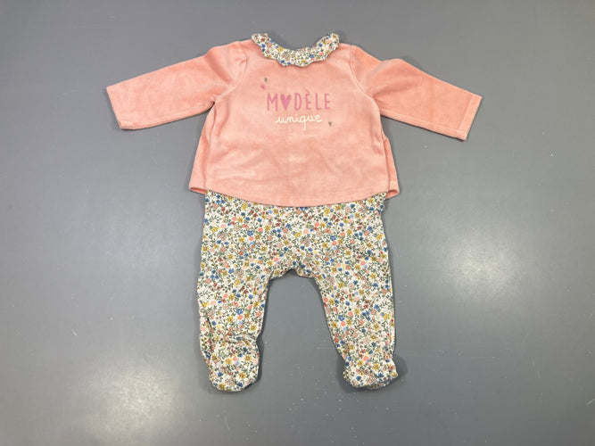 Pyjama velours rose velours Modèle/jersey bas blanc fleuri, moins cher chez Petit Kiwi